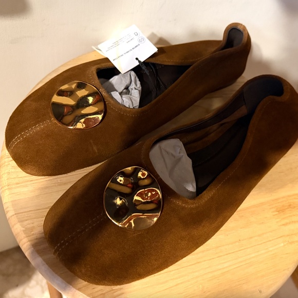 Zara chocolate brown suede leather embellished ballet NWT - Picture 8 of 10